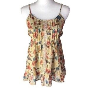 Decree Vintage Floral Print Babydoll Lace Detail Tank Top